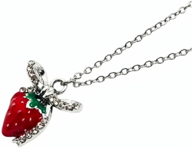 Cadena de acero quirurgico con dije fantasia frutilla 45cm + 5cm